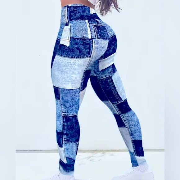 Women's Plus-size Spliced Plaid High-waisted Slim Exercise Yoga Pants - Picture 2 of 3